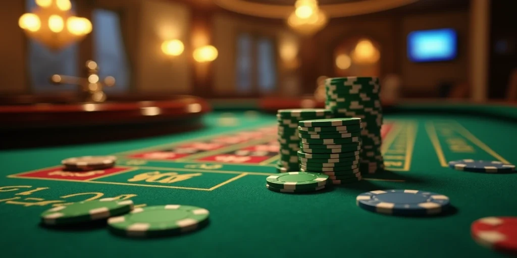 casino chips and roulette in green tons.